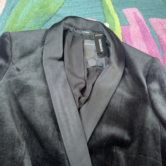 NEW Sz XS X-Small Express Double Breasted Blazer in Black Velvet Tux Satin Fancy - Picture 9 of 10